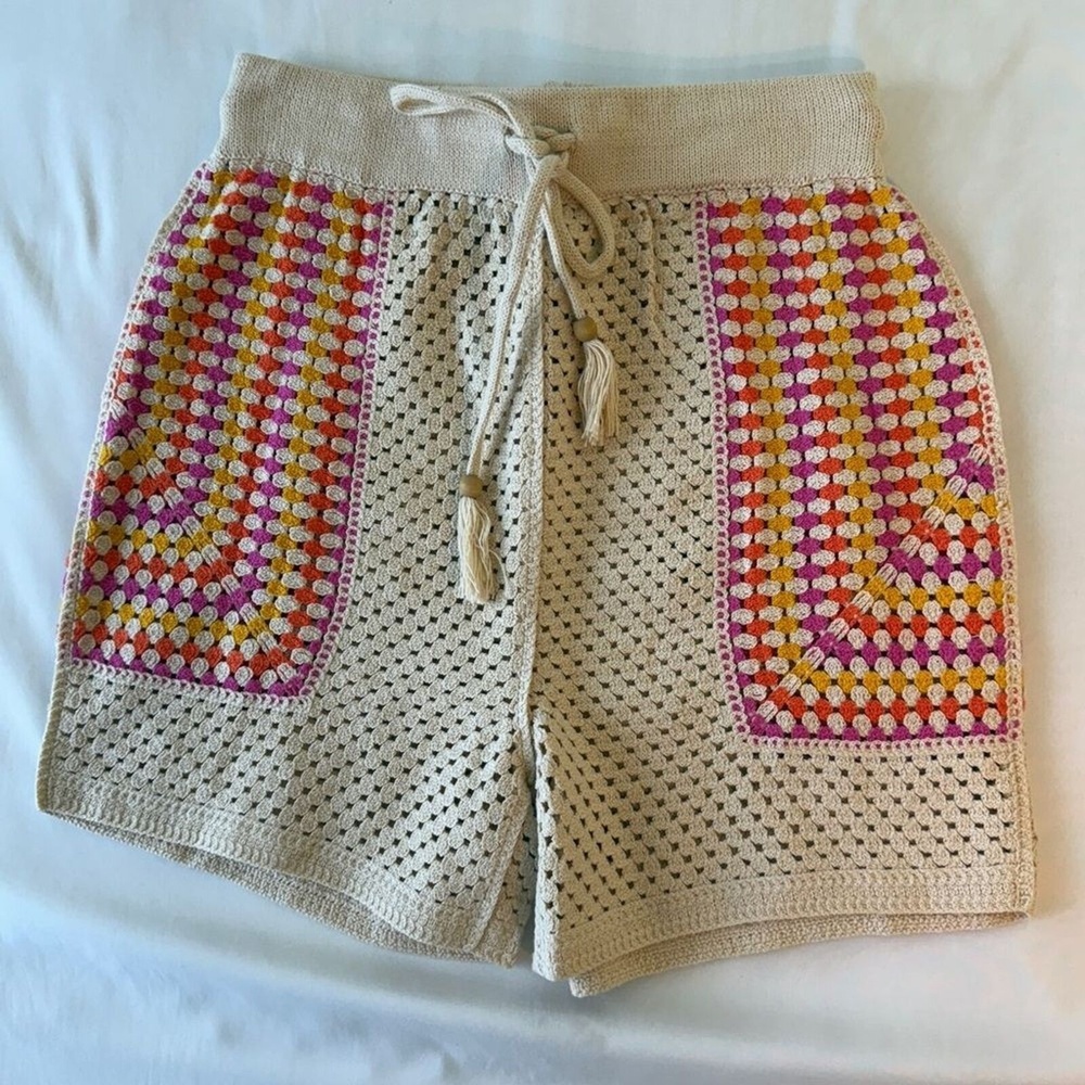 House Of Harlow 1960 Shorts Womens S Multicolor Crochet Drawstring Boho Retro
